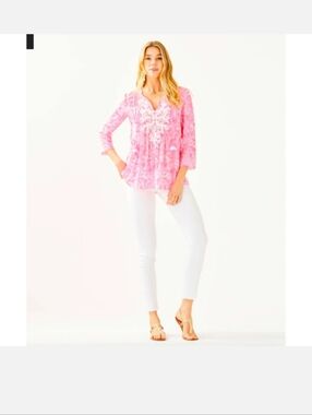 Lilly Pulizter Marilina Havanna Pink Claudia Embroidered Tunic Size Small